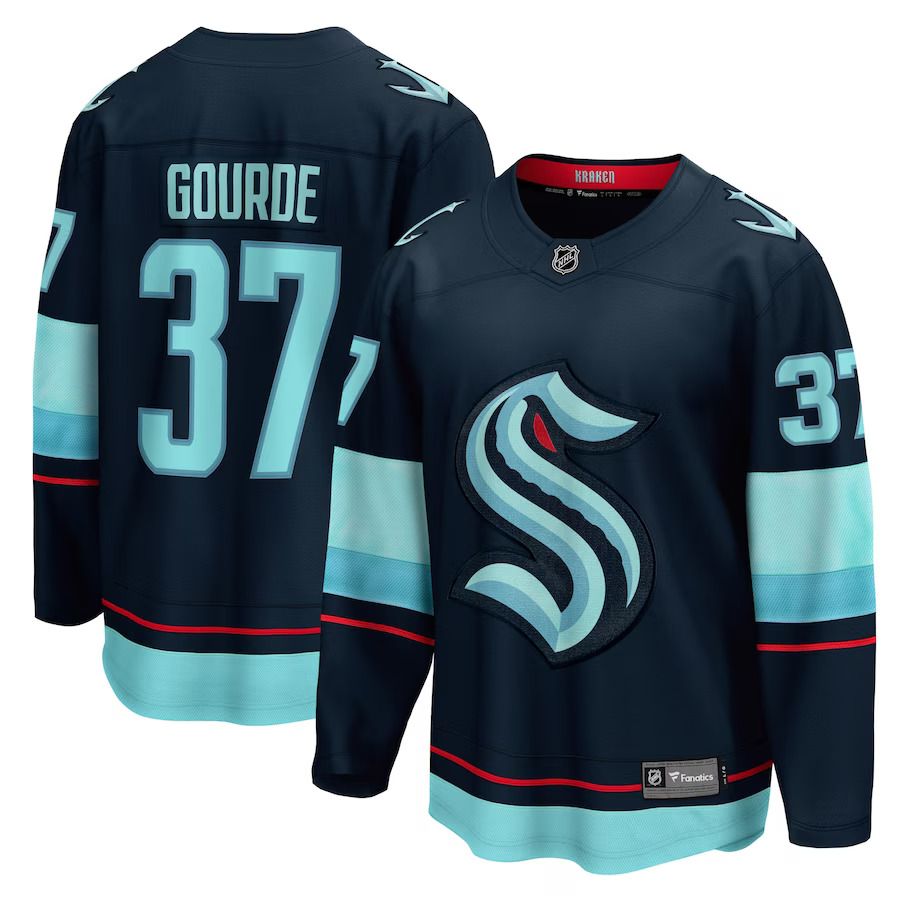 Men Seattle Kraken 37 Yanni Gourde Fanatics Branded Navy Home Breakaway Player NHL Jersey